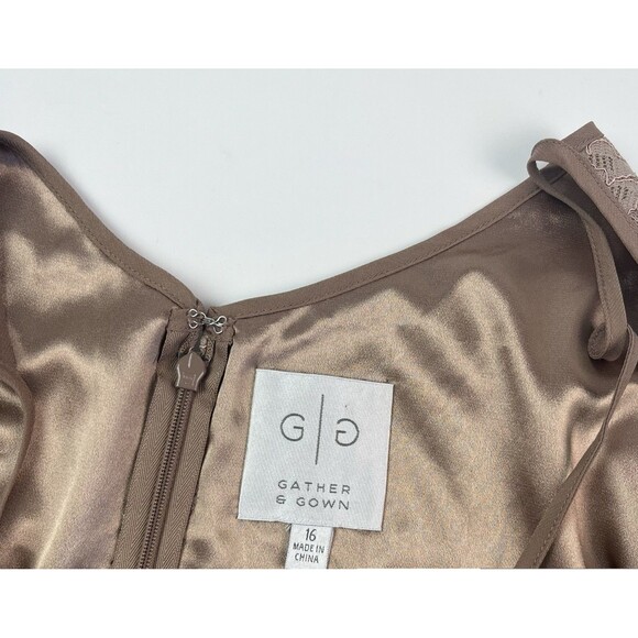 Gather & Gown Brown Lace Mini Slip Dress sz 16 Wedding Bridesmaid Party Fairy - Picture 3 of 8